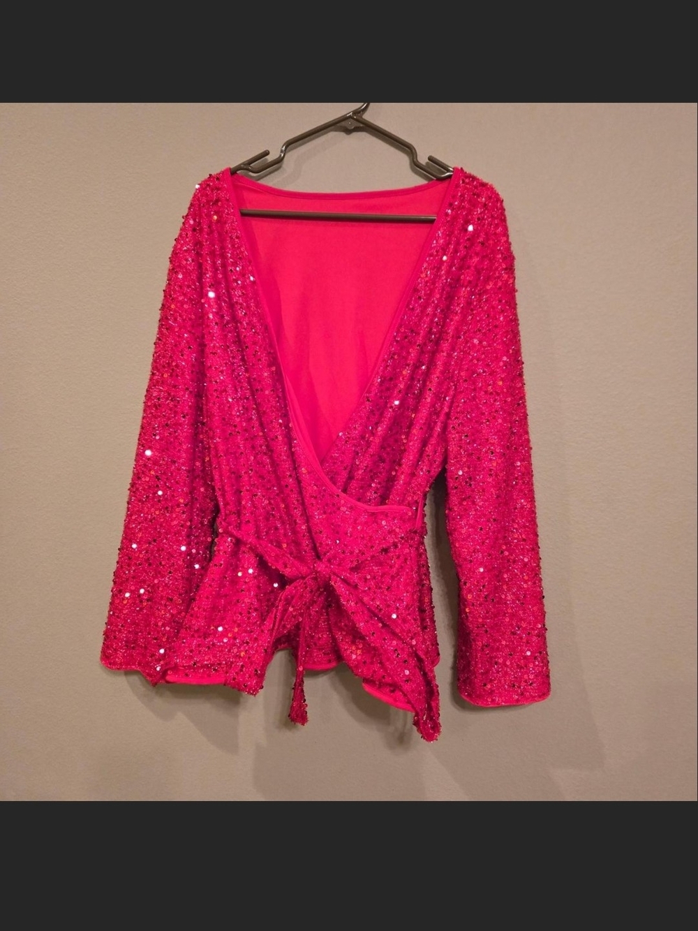Women's Sequin Wrap Peplum Top - Red, Tie Waist